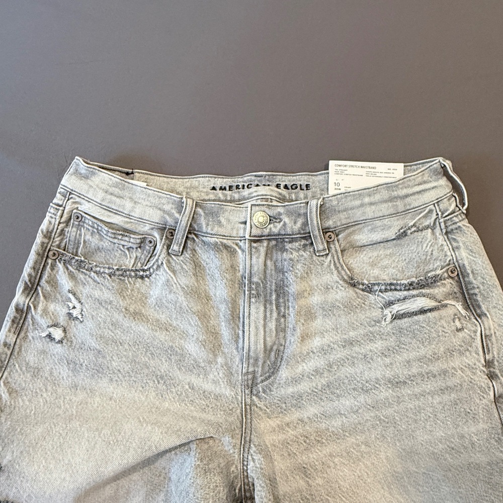 American Eagle 90s Straight Leg Jeans Size 10 Short High Rise Distressed - Picture 4 of 12